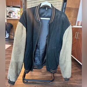 Men's Black and Tan Bomber Jacket